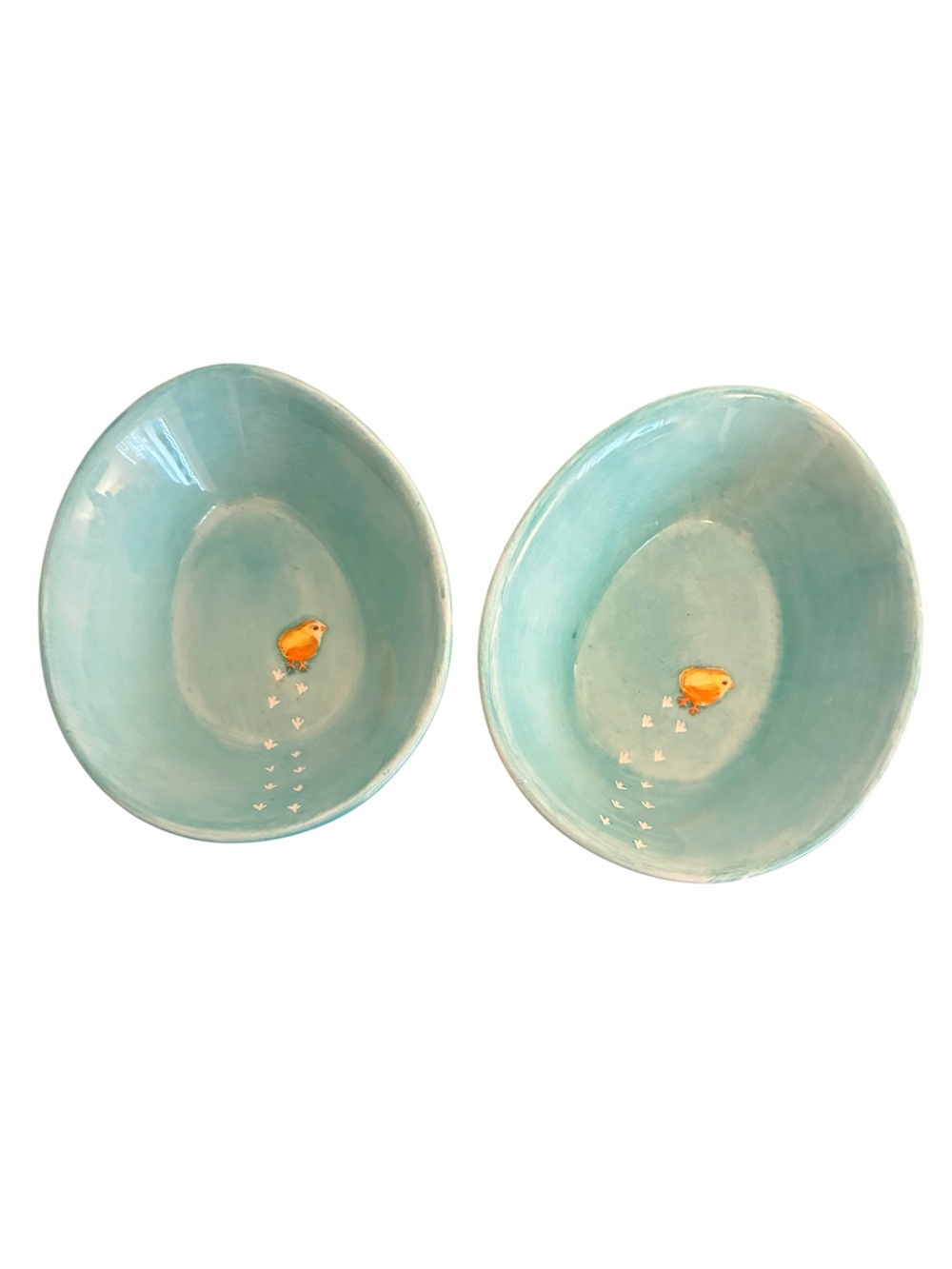Williams-Sonoma Turquoise Blue Egg Shaped Chick Bowls Set of 2 Easter Spring